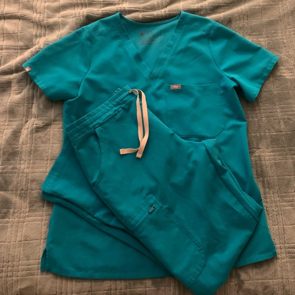 Figs Teal Scrub Set Pants and Top